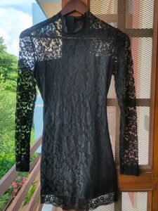 Backless Black Lace Mini Bodycon Dress