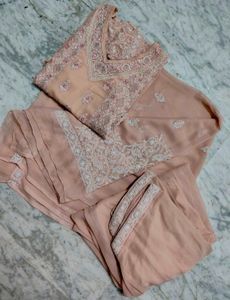 Peach Kashmiri Hand Work Suit set