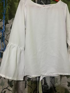 White Puff Sleeve Tie Top