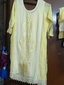 Yellow Embroidered Kurta Set Combo