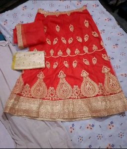 Net Embroidered Lehenga With Choli &amp; Duptta