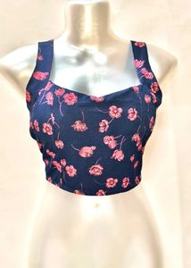 🆕Foral Padded Corset/ Crop Design Blue Top