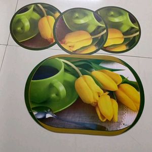 6 Floral Dining Mats+ Six Coaster+ 3 Bowl Mats