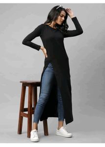 Black Longline Slit Top