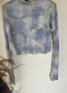 Blue Tie-Dye Mesh Long Sleeve Top