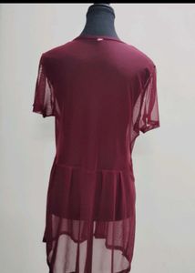 Burgundy Mesh Cardigan