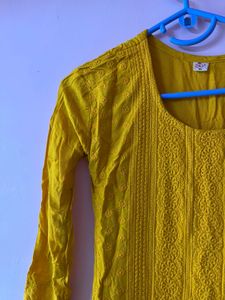 Mustard Embroidered Kurta With Free Black Top