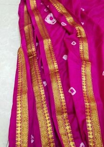 Pink Bandhani Saree with Gold Border