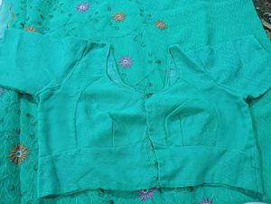 Embroidered Green saree with blouse