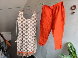 chanderi work kurta pant set