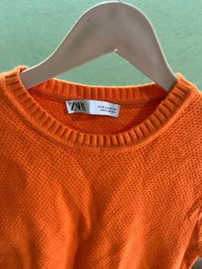 Zara Orange Knit Cropped Top
