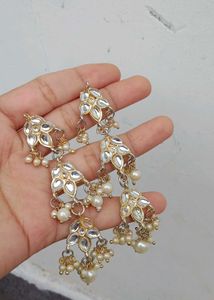 Pearl Kundan Earrings &amp; tika