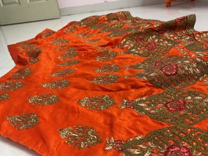 Unstitched Lehenga Orange With Rose Flowers Leheng