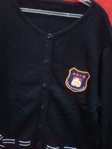 Black Cardigan with Crest &amp; Bow Detail