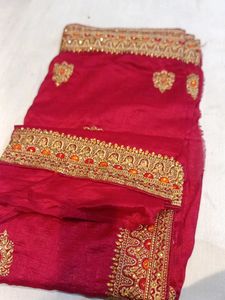 Red &amp; Gold Embroidered Saree