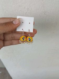 Yellow Floral Jhumka Earrings