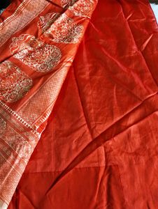 Red With Gold Zari Printed Saree (Women)