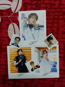 Bts Jin 3 PhotoCards With Signature And 3 Stickers