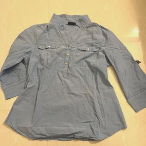 Mid Sleeves Collared Light Blue