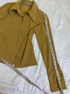 Stretchy Retro Gold Button-Up Top Bust 34