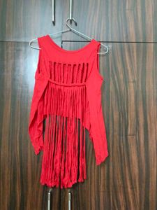 Red Fringe Detail Top