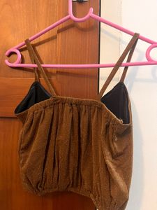 Bronze Shimmer Spaghetti Strap Crop Top
