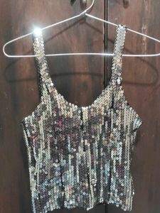 Shiny Silver Sequin Party Wear Top🌌