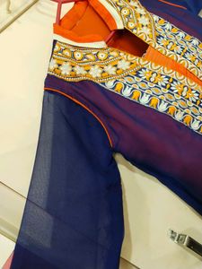 Orange And Blue Colour Kurti With Jacket