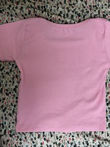 Pink Ribbed Square Neck Top