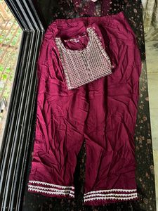Maroon festive kurta pant dupatta set