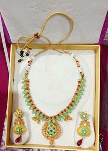 Traditional Green & Red Enamel Necklace Set