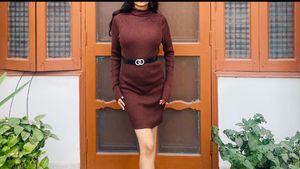 Brown Knit Mini Dress