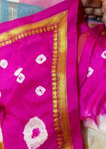 Pink Bandhani Saree with Gold Border