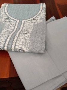 Cotton Embroidered Round Neck,Bottom Plain