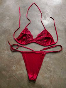 Red Velvet Lace Lingerie Set