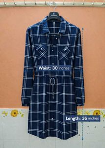 L.O.V. Navy Blue Plaid Shirt Dress