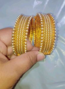 Golden Beautiful Stone Two Bangles , Size 2.6