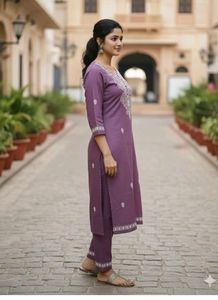Embroidered Purple kurta with bottom