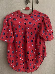 Red Pink Printed V Neck Top