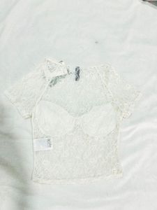 H&amp;M Gathered Bustier White Top