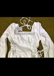 Ivory Corset Puff Sleeve Midi Dress