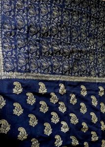 Elegant Navy &amp; Silver Embroidered Fabric New