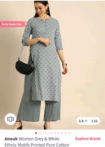 Anouk Light Grey Kurta And Plazzo Set