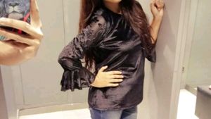 Velvet Black Party Wear Top👚