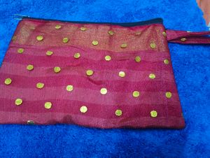 Handmade Maroon Polka Dot Pouches