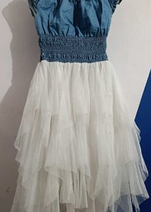 Blue Floral Layered Party Gown