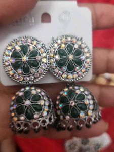 Green Jhumka Earrings