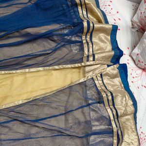 Elegant Blue &amp; Gold Embroidered Anarkali