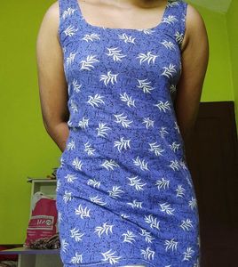 Dark Blue Sleeveless Printed Short Kurthi