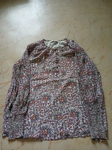 LOFT Pink Geometric Pattern Long Sleeve Blouse